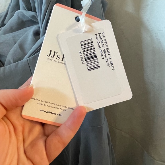 A-line Halter One Shoulder V-Neck Asymmetrical Chiffon Cocktail Dress Dusty Blue - Picture 9 of 10